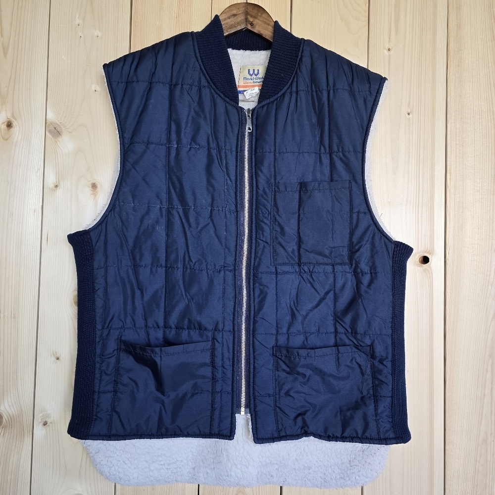 Vintage 80s Marks Workwear House Sherpa Lined Puffer Vest Mens Medium
